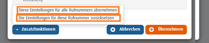 Ein Und Ausgehend Unabhaengig Vom Modus Zusatzfunktion 8  Optionen zum Zurücksetzen oder Übernehmen von Einstellungen für alle Rufnummern