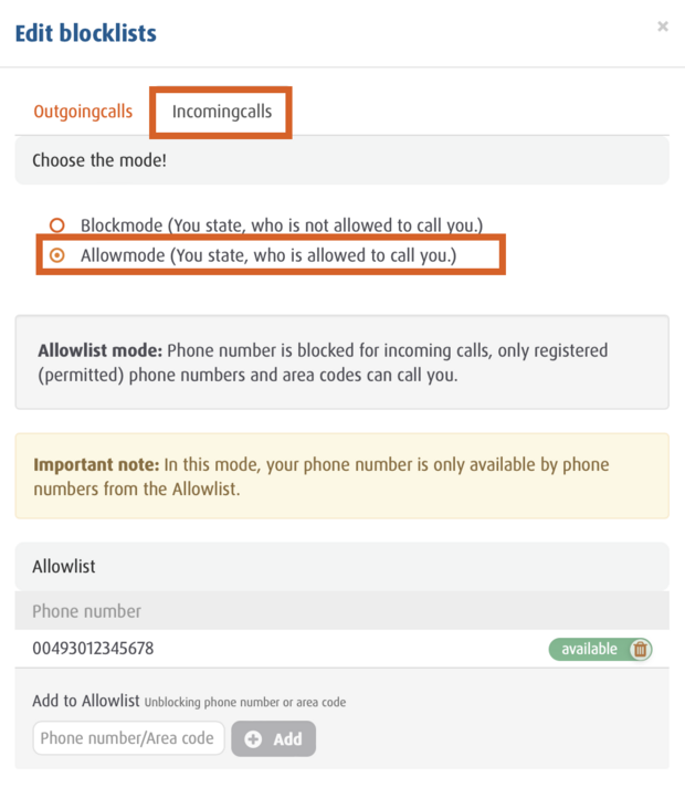 User interface for managing incoming calls with allowlist mode enabled