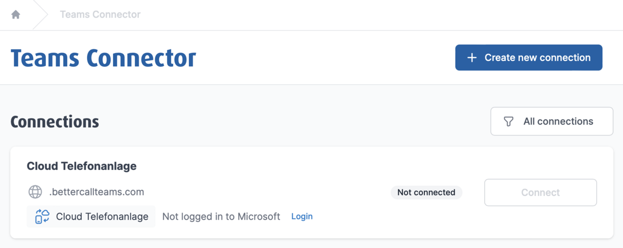 Teams Connector: Option to create a new connection to the cloud telephone system