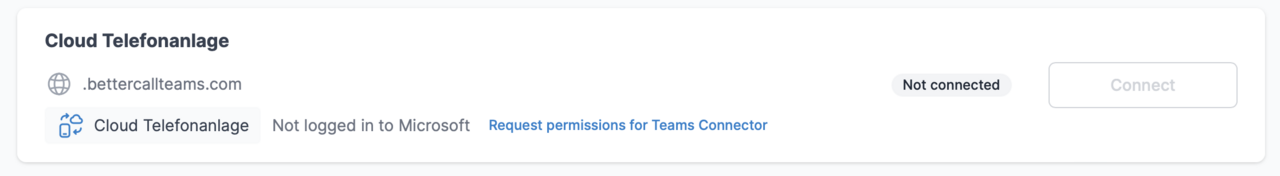 Teams Connector settings in Cloud PBX with option to request Microsoft permissions