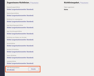 MS Teams Übersicht der Richtlinien Screenshot MS Teams Übersicht der Richtlinien