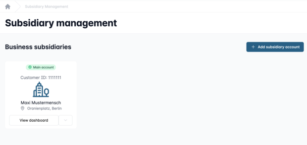 Account management with one main location and option to add a sub-account