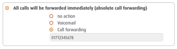 Easybell setting for unconditional call forwarding with forwarding enabled