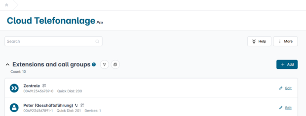 Extensions and call groups You can manage and edit all your extensions and call groups on the CTA overview page.