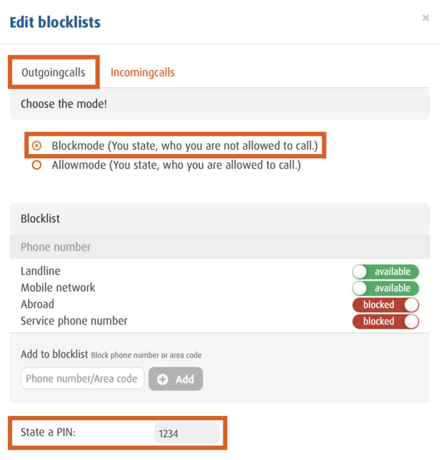User interface for editing incoming call block lists in blocking mode