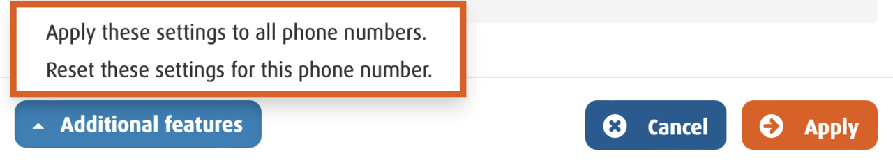 Options to reset or apply settings for all phone numbers